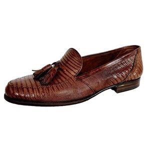 FRATELLI ROSSETTI Cognac Exotic Reptile Lizard Leather Tassel Loafer 8D
